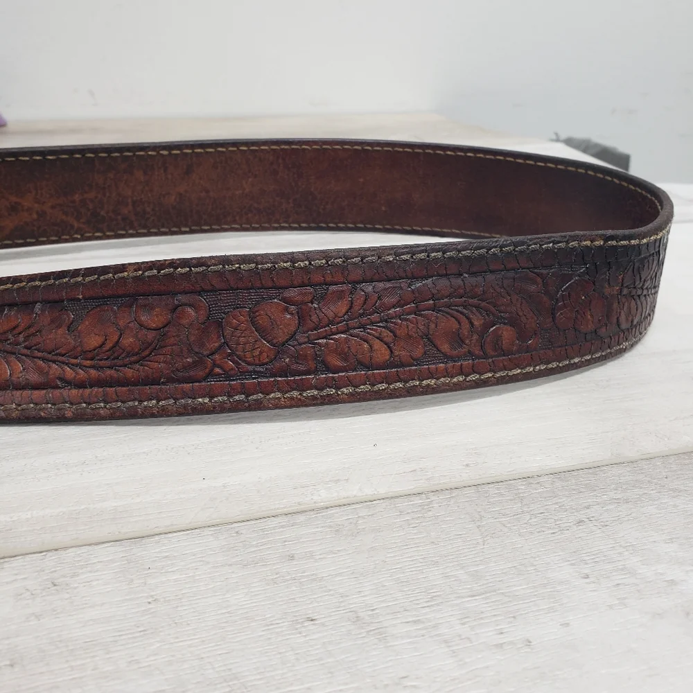 Vintage Snap On #1 Brown Leather Belt Brass Buckle Western